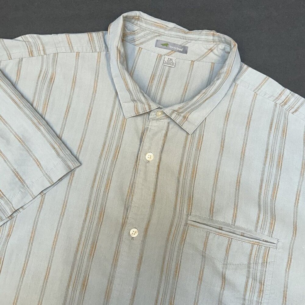 Horny Toad Shirt Mens XXL 2XL Button Up Gray Stripe Casual Camp Short Sleeve